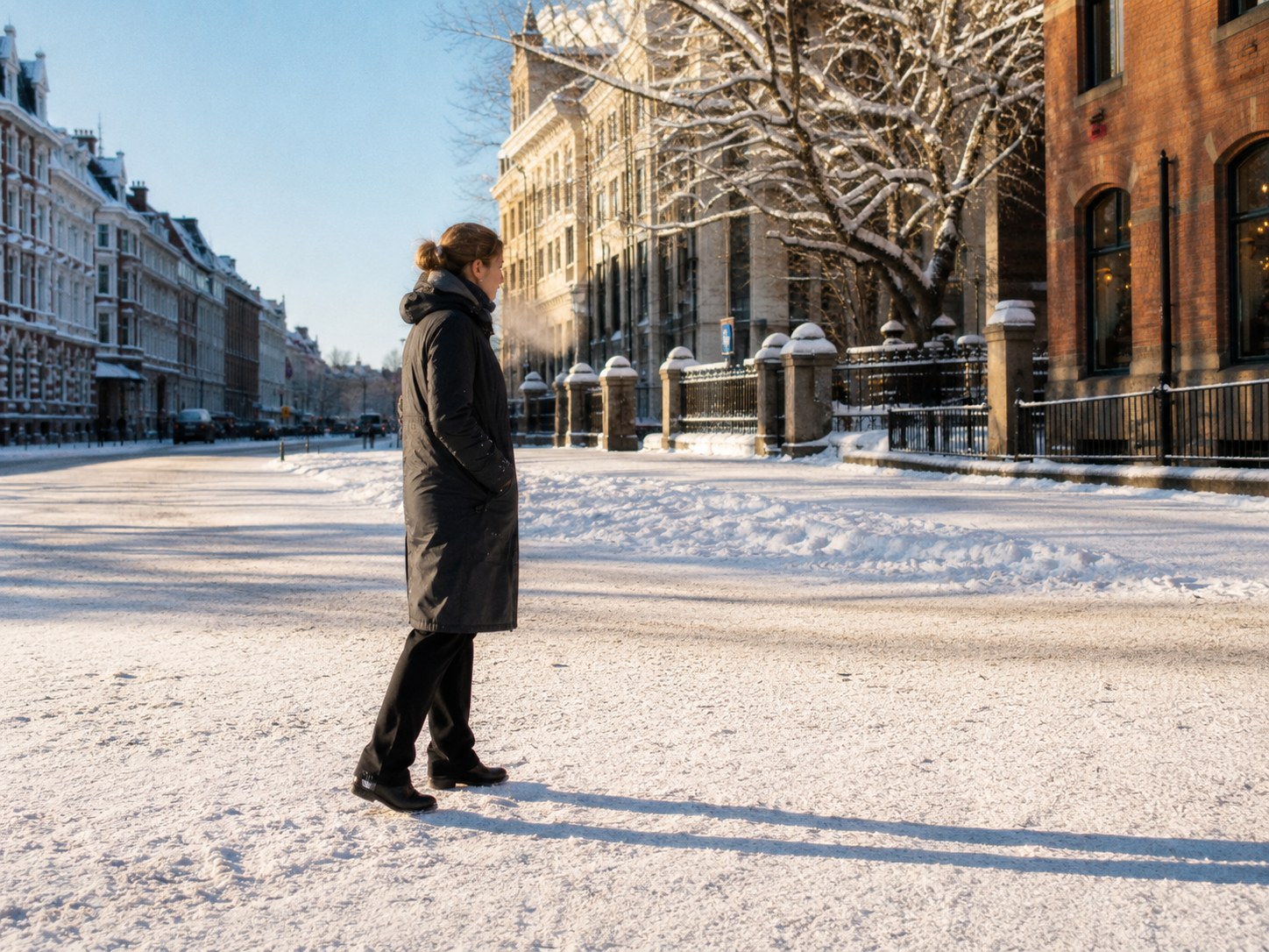 The Long Parka worn on a winter street